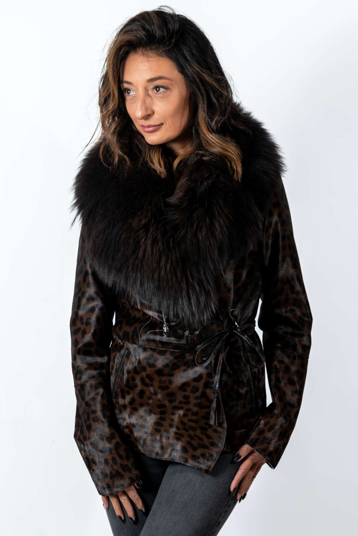 Women's exclusive coat Pony Leopard Short