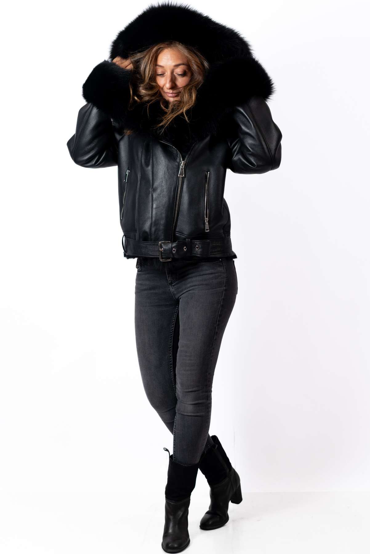 Women's exclusive lambskin coat Alexa with hood