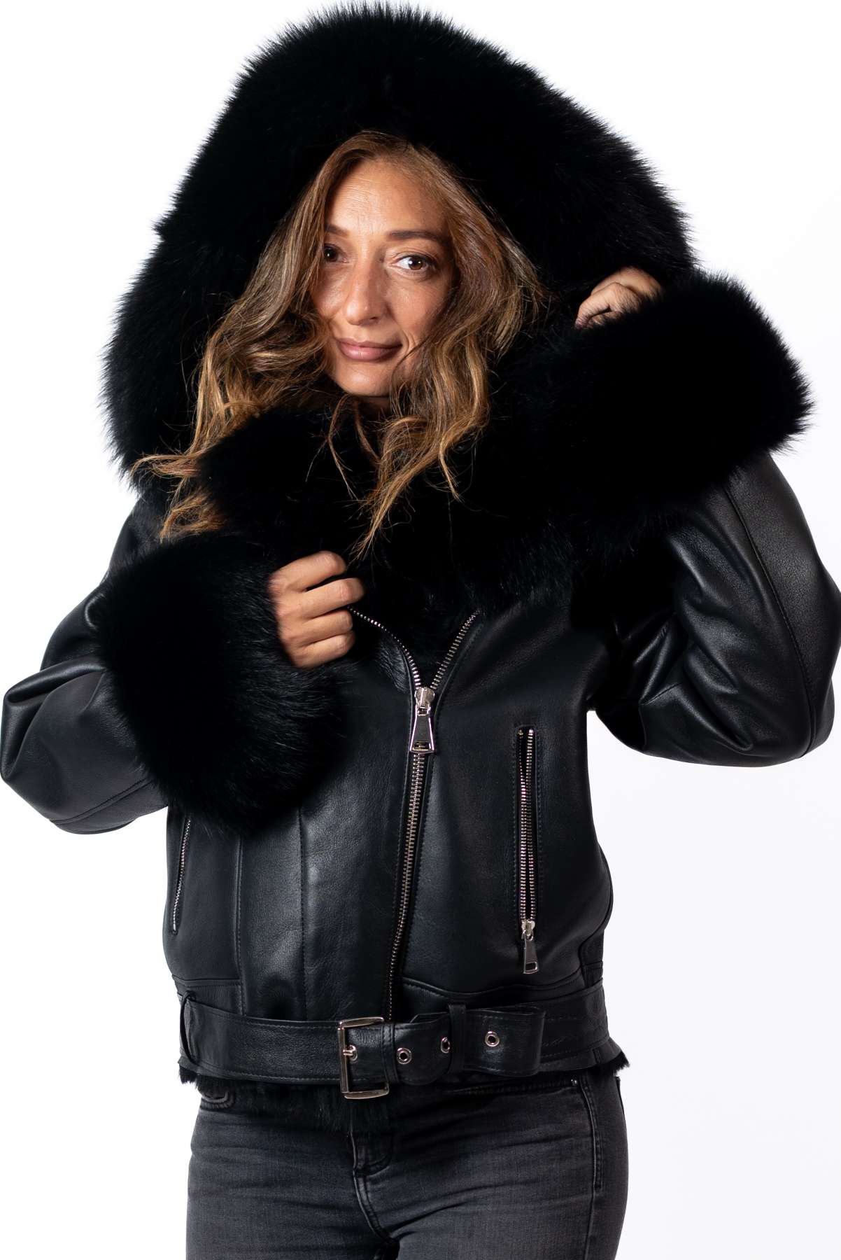 Women's exclusive lambskin coat Alexa with hood