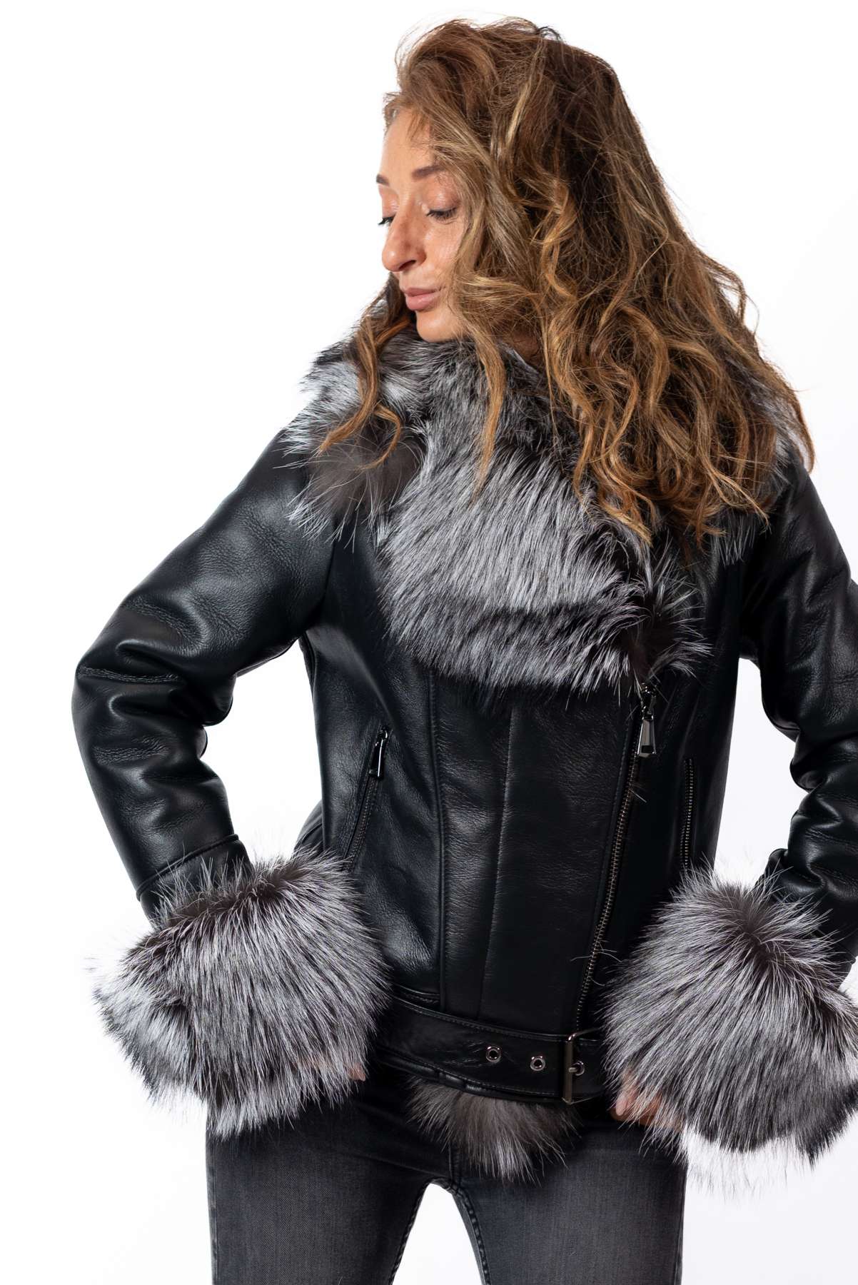 Women's exclusive lambskin coat Alexa Silver