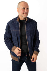 Men's Leather Bomber Jacket Daniel Blue Suede