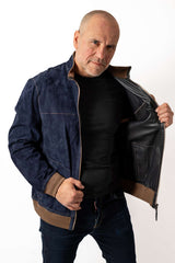 Men's Leather Bomber Jacket Daniel Blue Suede