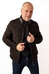 Men's Leather Bomber Jacket Bayan Brown Suede