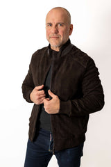 Men's Leather Bomber Jacket Bayan Brown Suede