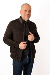 Men's Leather Bomber Jacket Bayan Brown Suede