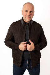 Men's Leather Bomber Jacket Bayan Brown Suede