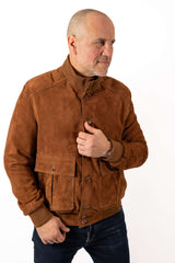 Men's Leather Bomber Jacket Bayan Camel Suede
