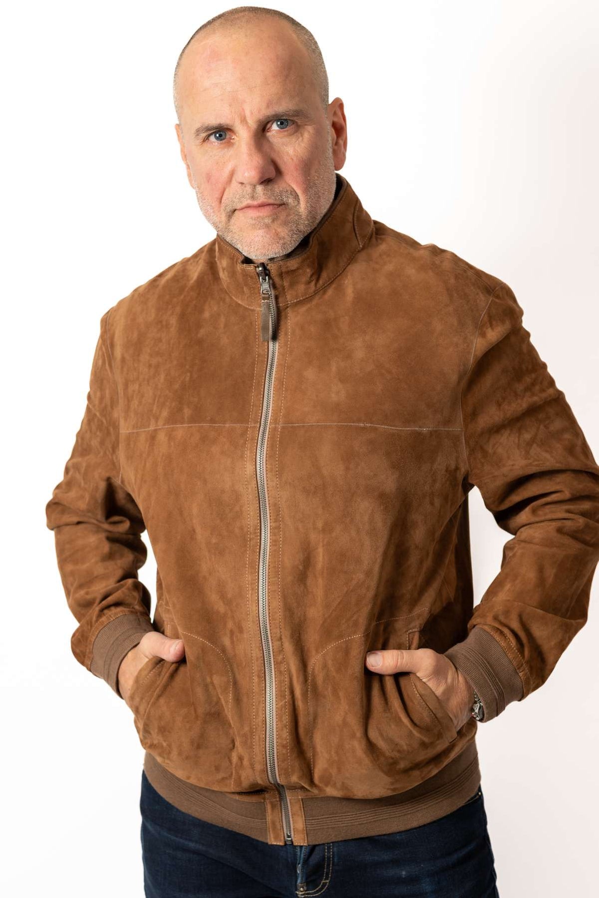 Men's Leather Bomber Jacket Daniel Camel Suede