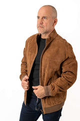 Men's Leather Bomber Jacket Daniel Camel Suede