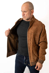 Men's Leather Bomber Jacket Daniel Camel Suede