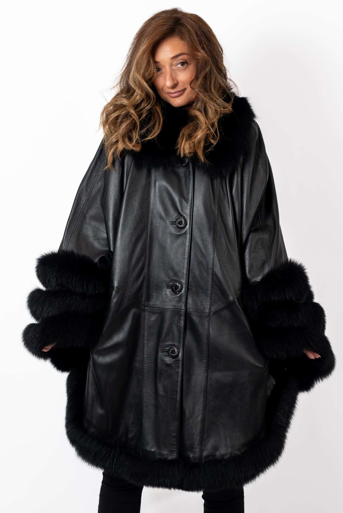 Women's leather cape Black