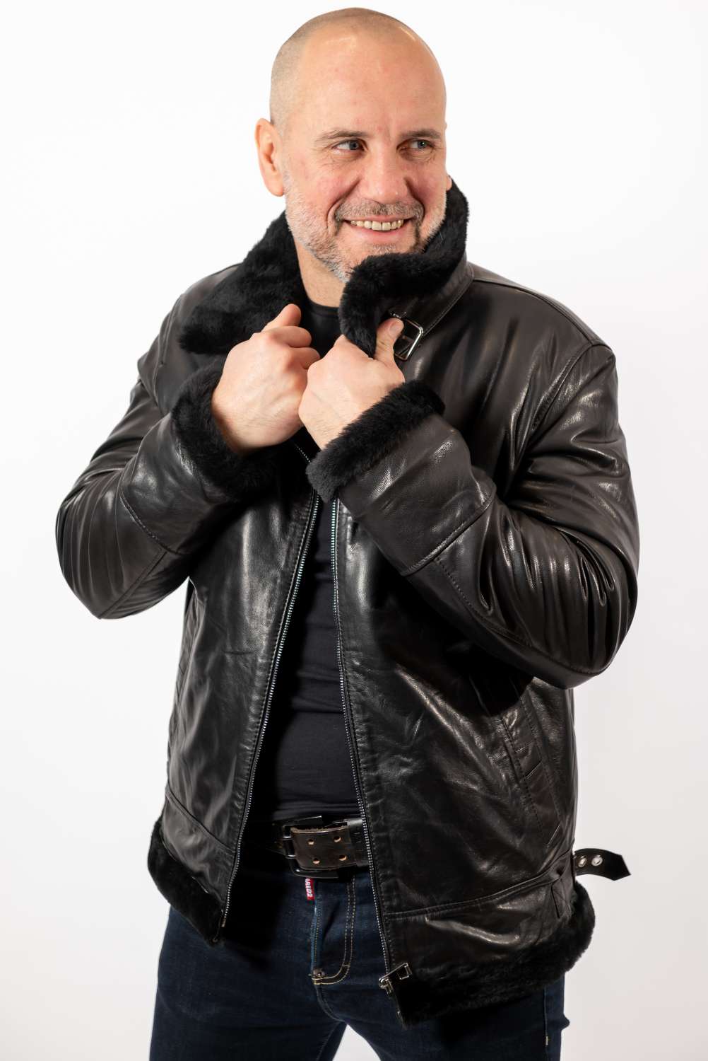 Men's leather coat Biser Black