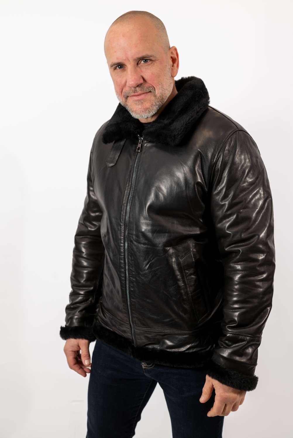 Men's leather coat Biser Black