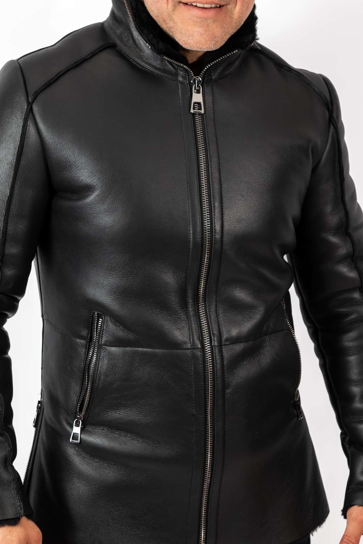 Men's leather coat Antoan with hood Black