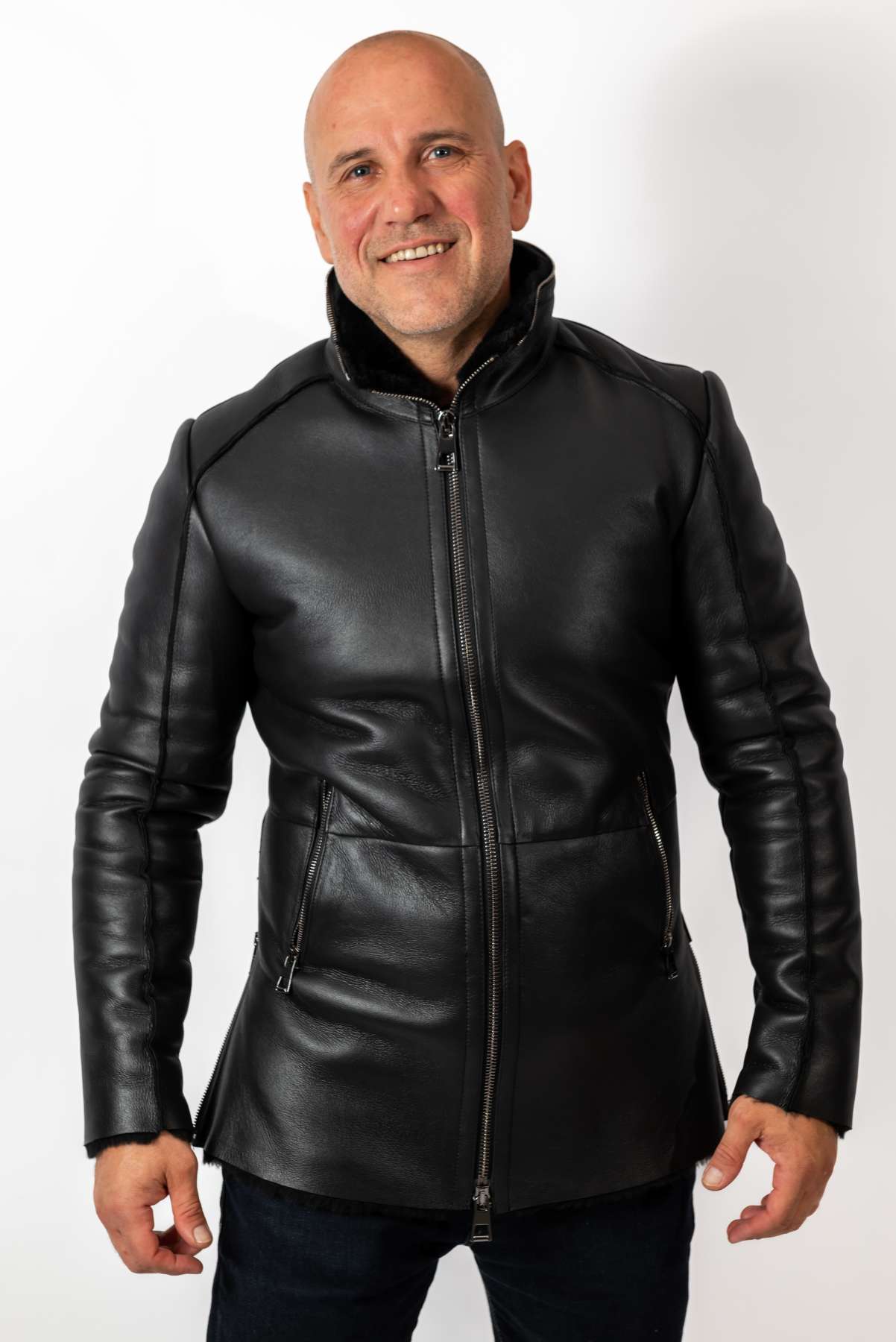 Men's leather coat Antoan with hood Black