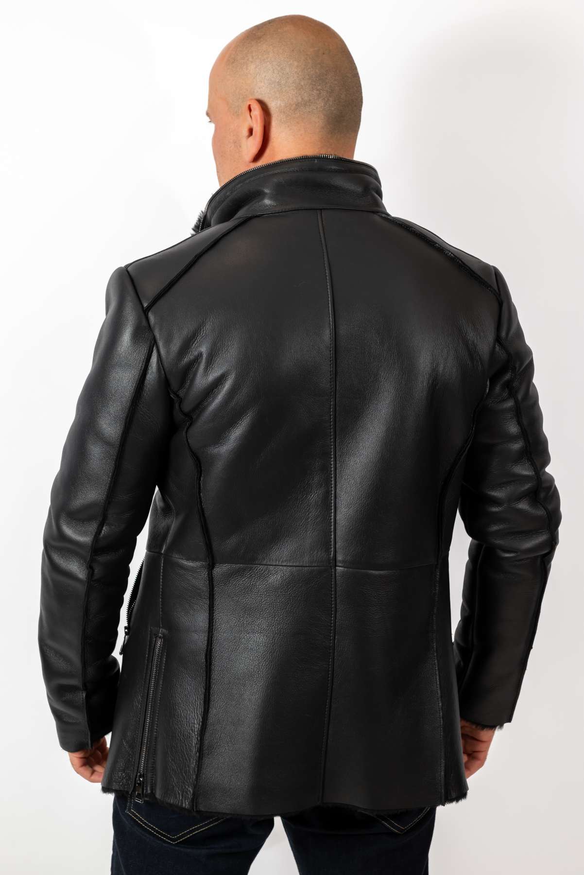 Men's leather coat Antoan with hood Black