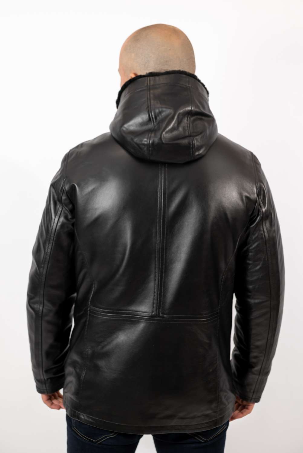 Men's leather coat Boril with hood