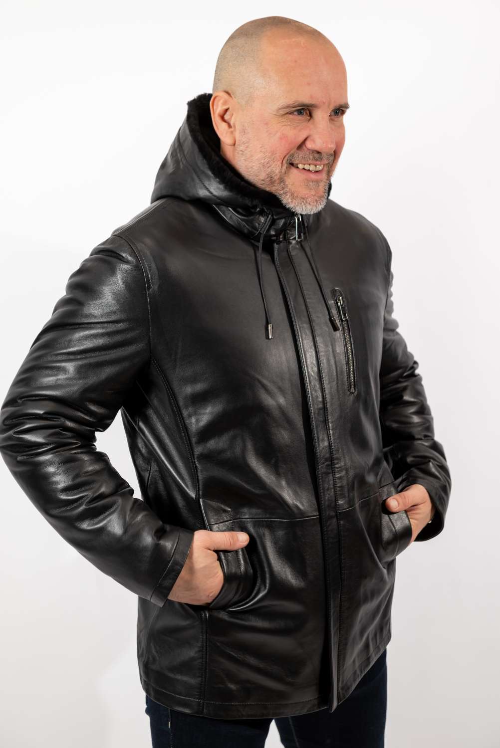 Men's leather coat Boril with hood