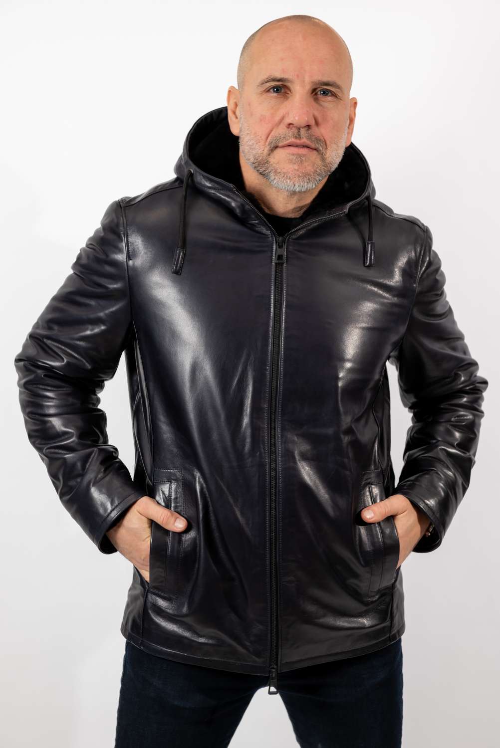 Men's leather coat Bobby with hood