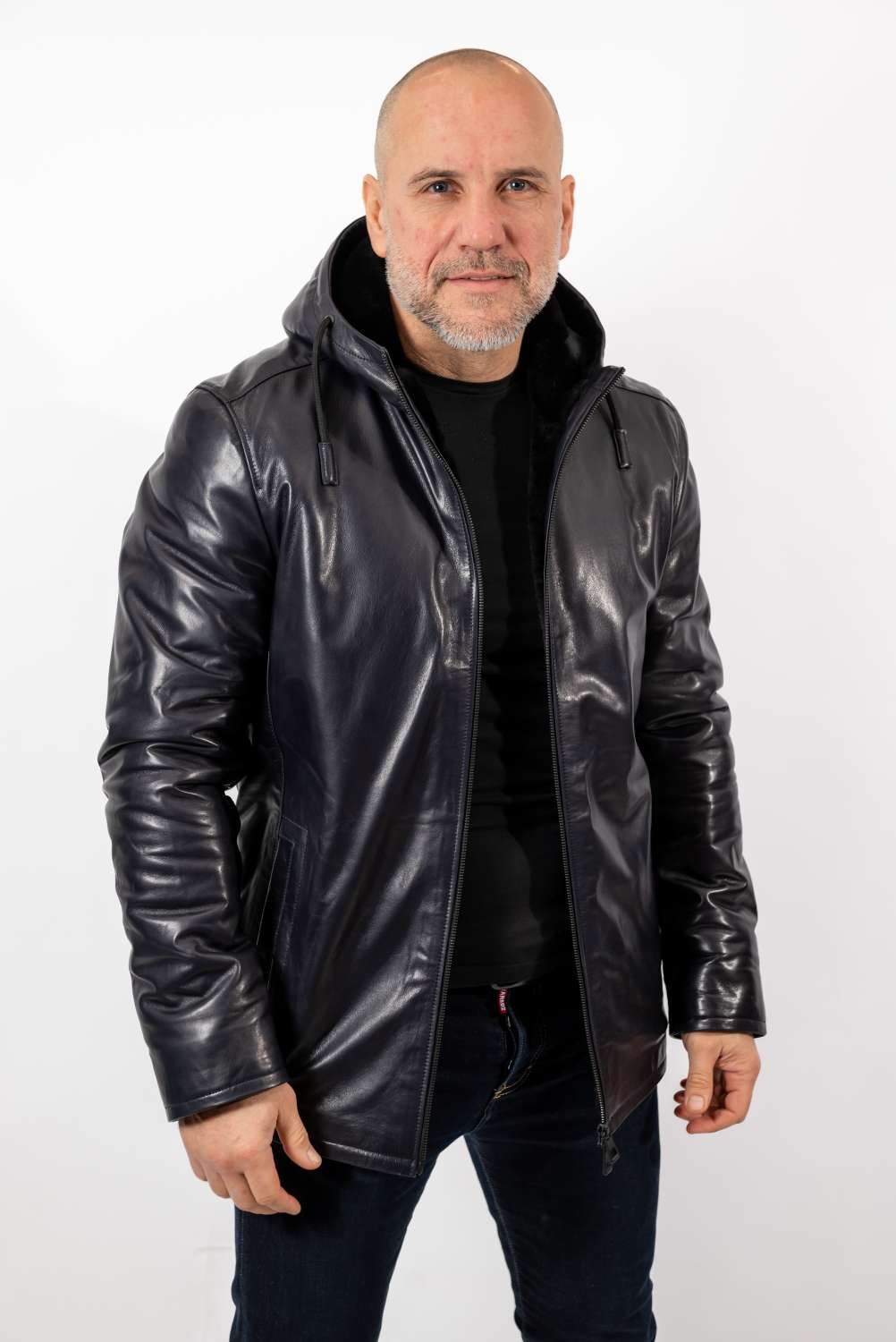 Men's leather coat Bobby with hood