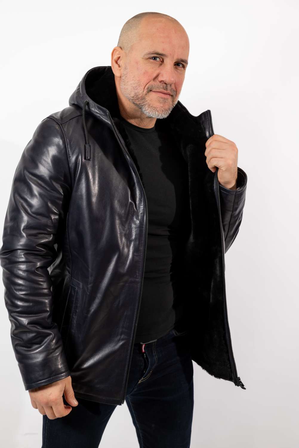 Men's leather coat Bobby with hood