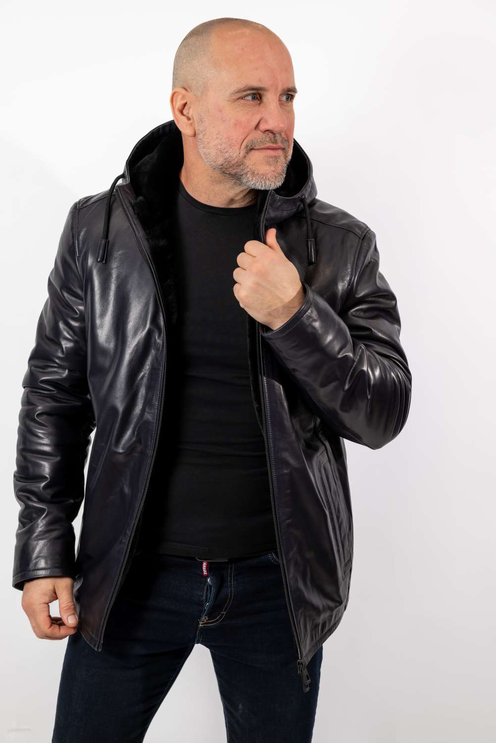 Men's leather coat Bobby with hood