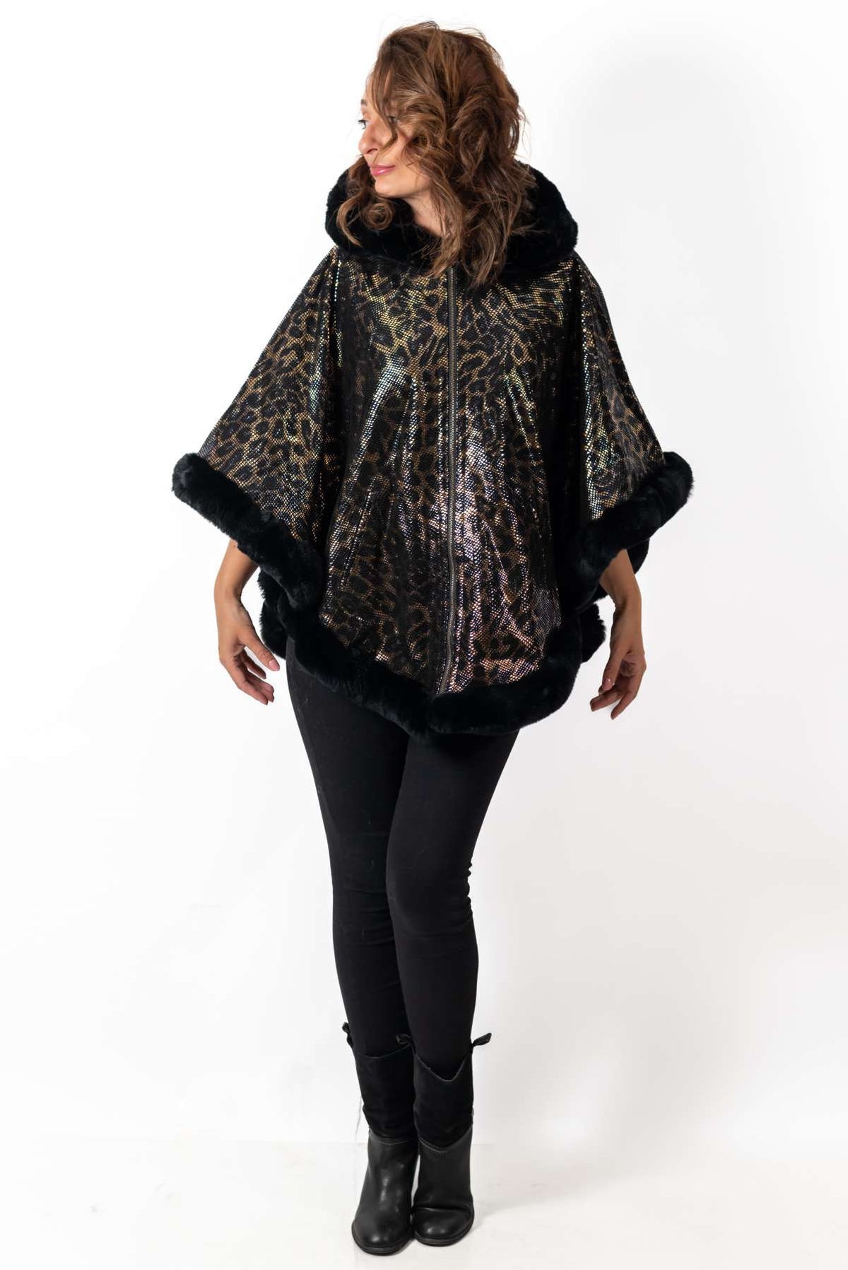 Women's leather coat Poncho Double-Faced