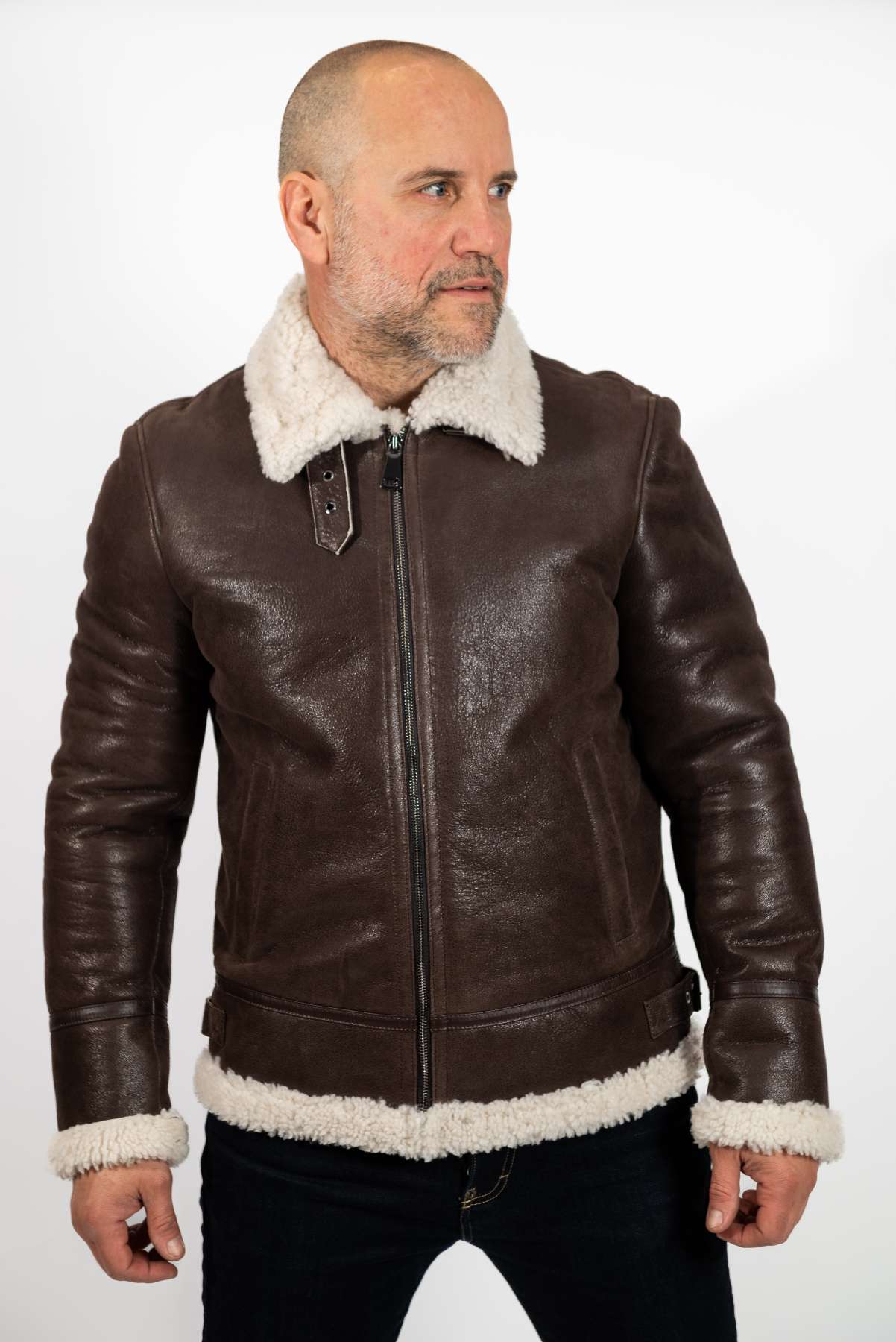MANS LEATHER COAT ALEN PILOT IN BROWN