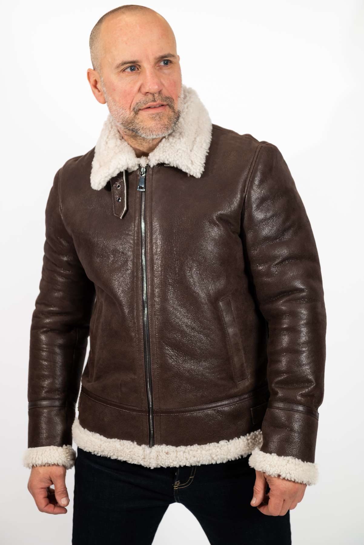 MANS LEATHER COAT ALEN PILOT IN BROWN