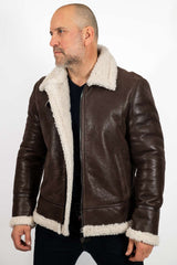MANS LEATHER COAT ALEN PILOT IN BROWN
