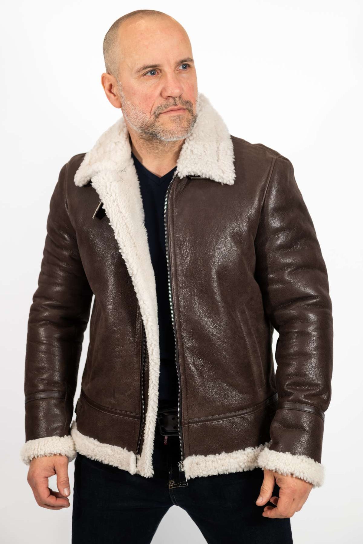 MANS LEATHER COAT ALEN PILOT IN BROWN