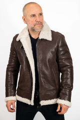 MANS LEATHER COAT ALEN PILOT IN BROWN