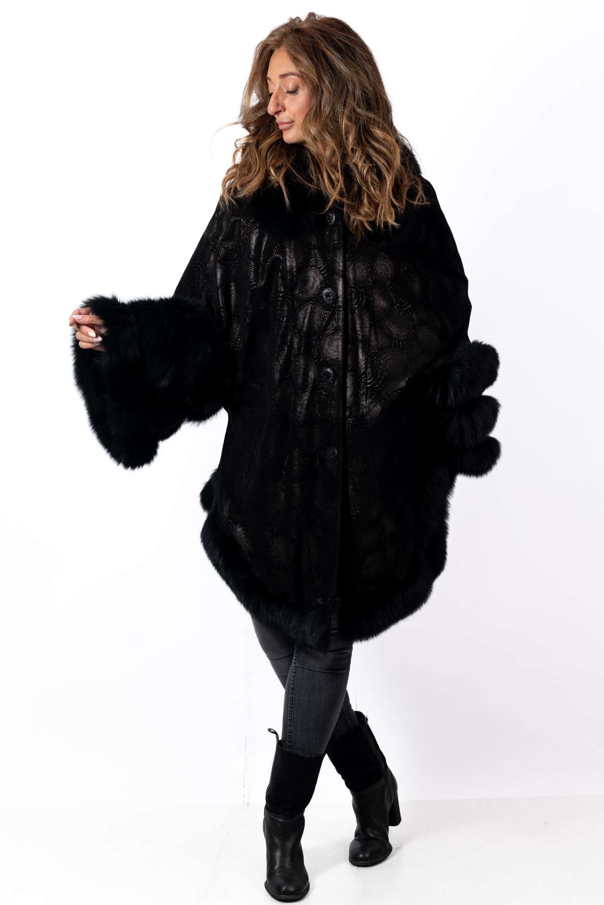 Women's leather cape Melange