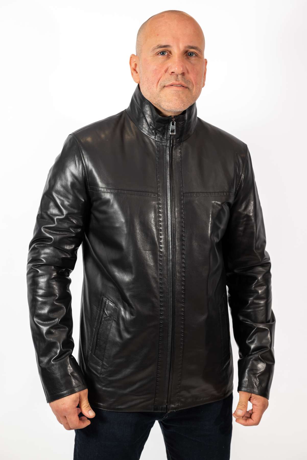 Men's leather jacket Bobi Black