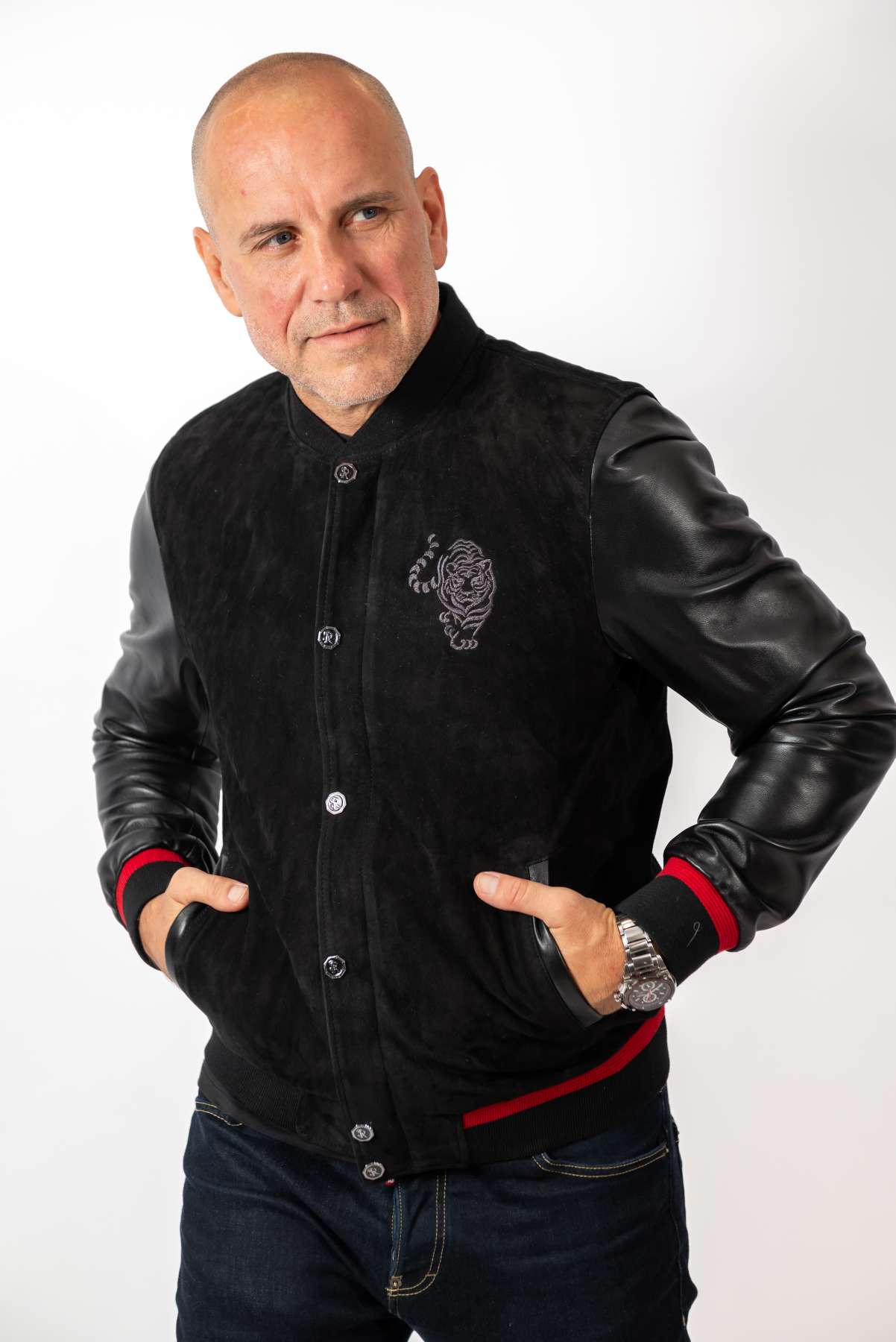 Men's Leather Bomber Jacket Alex Black