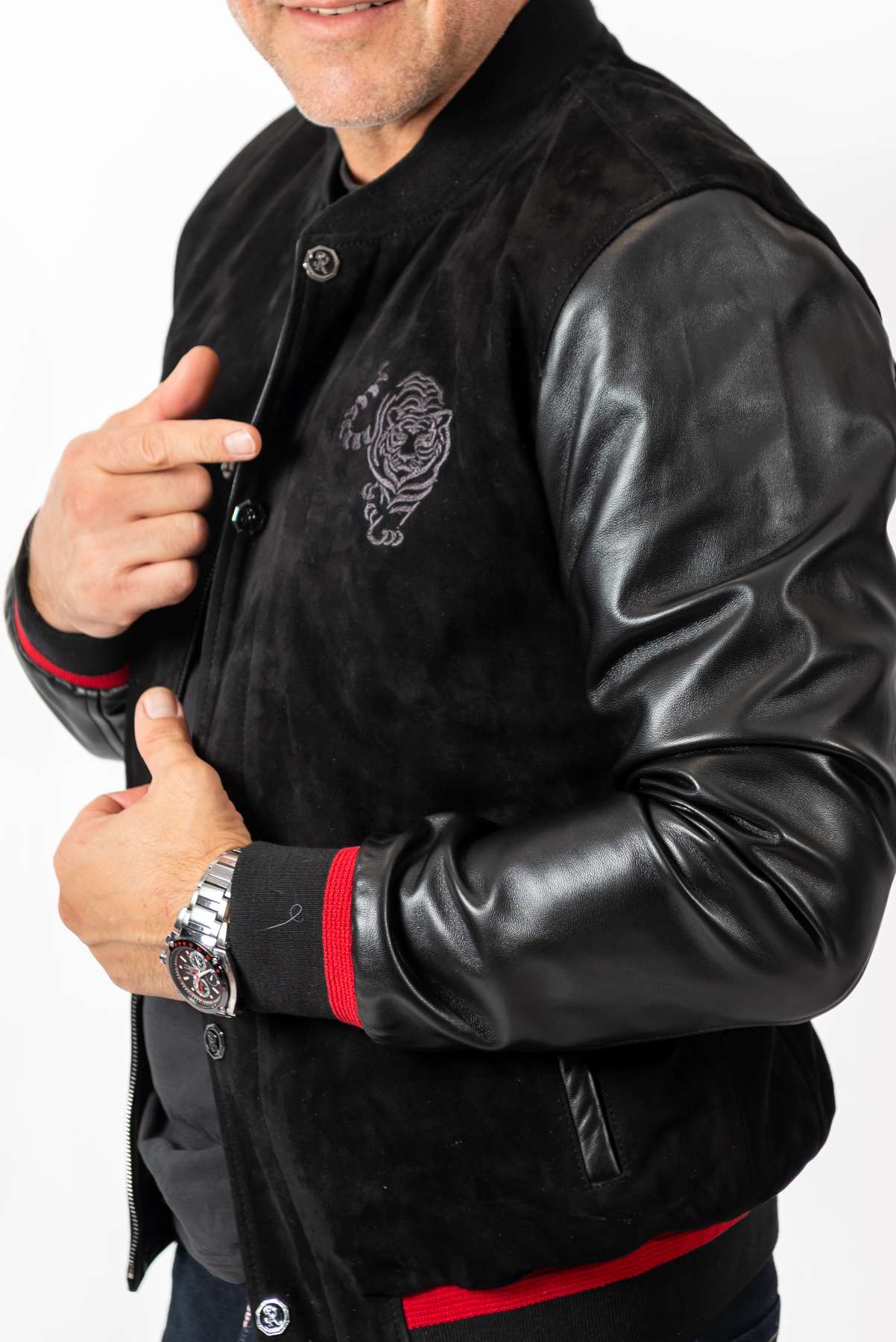Men's Leather Bomber Jacket Alex Black