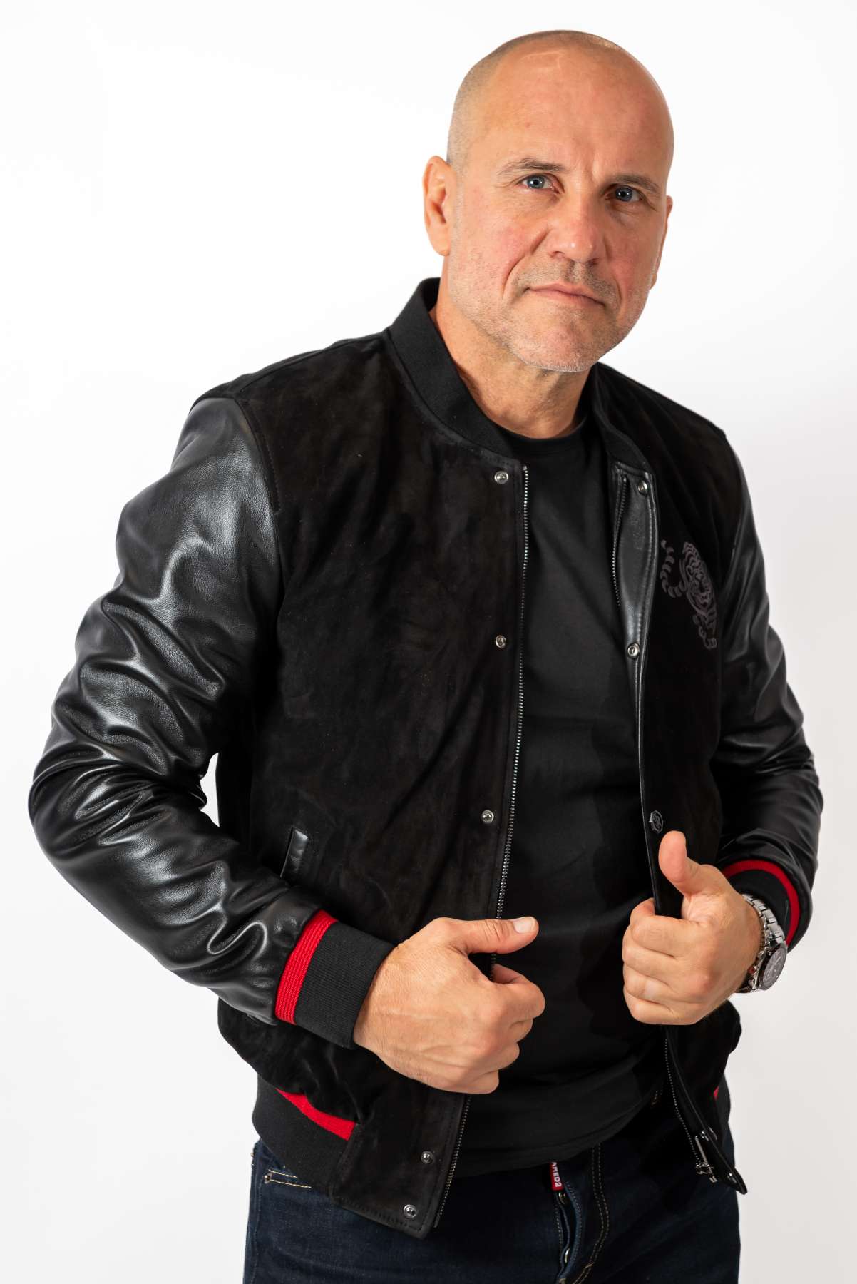 Men's Leather Bomber Jacket Alex Black