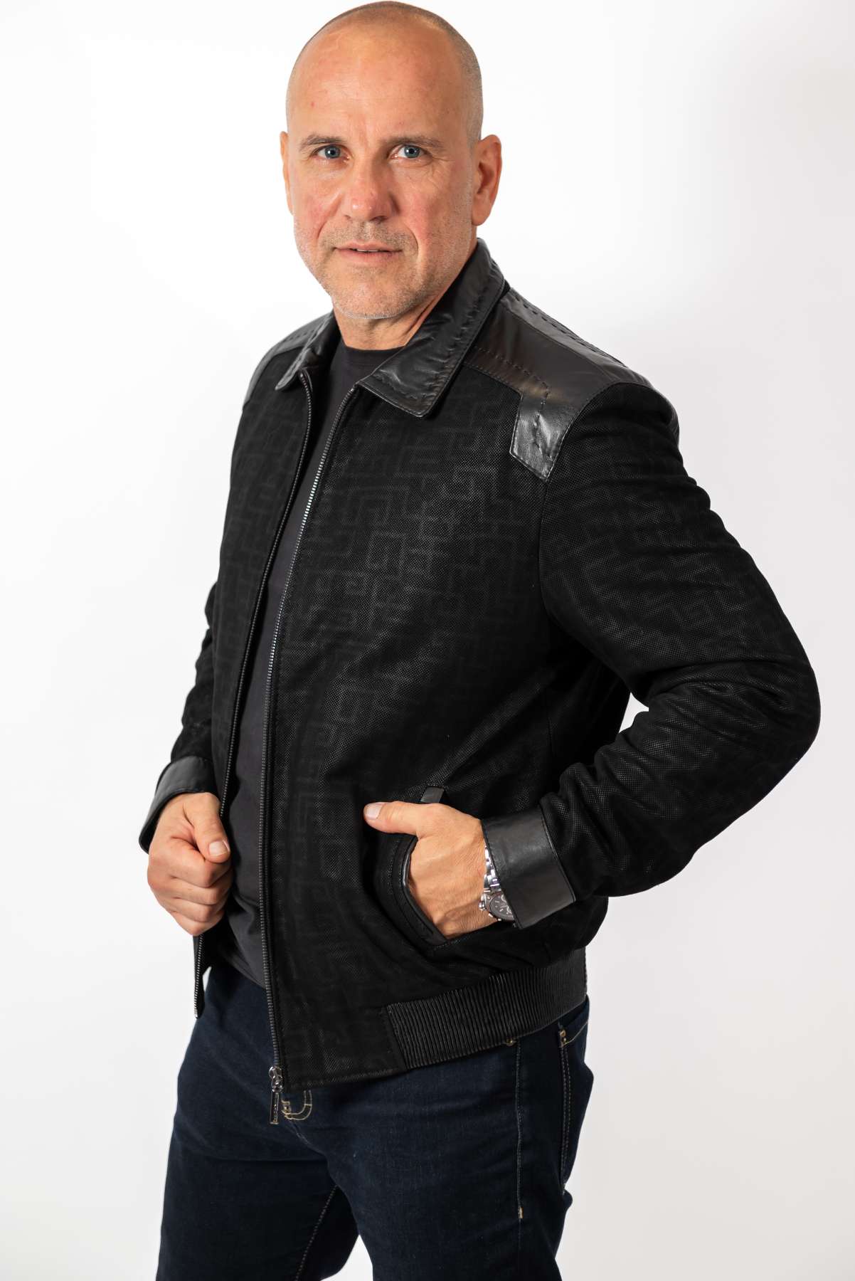 Men's Leather Bomber Jacket Ethan