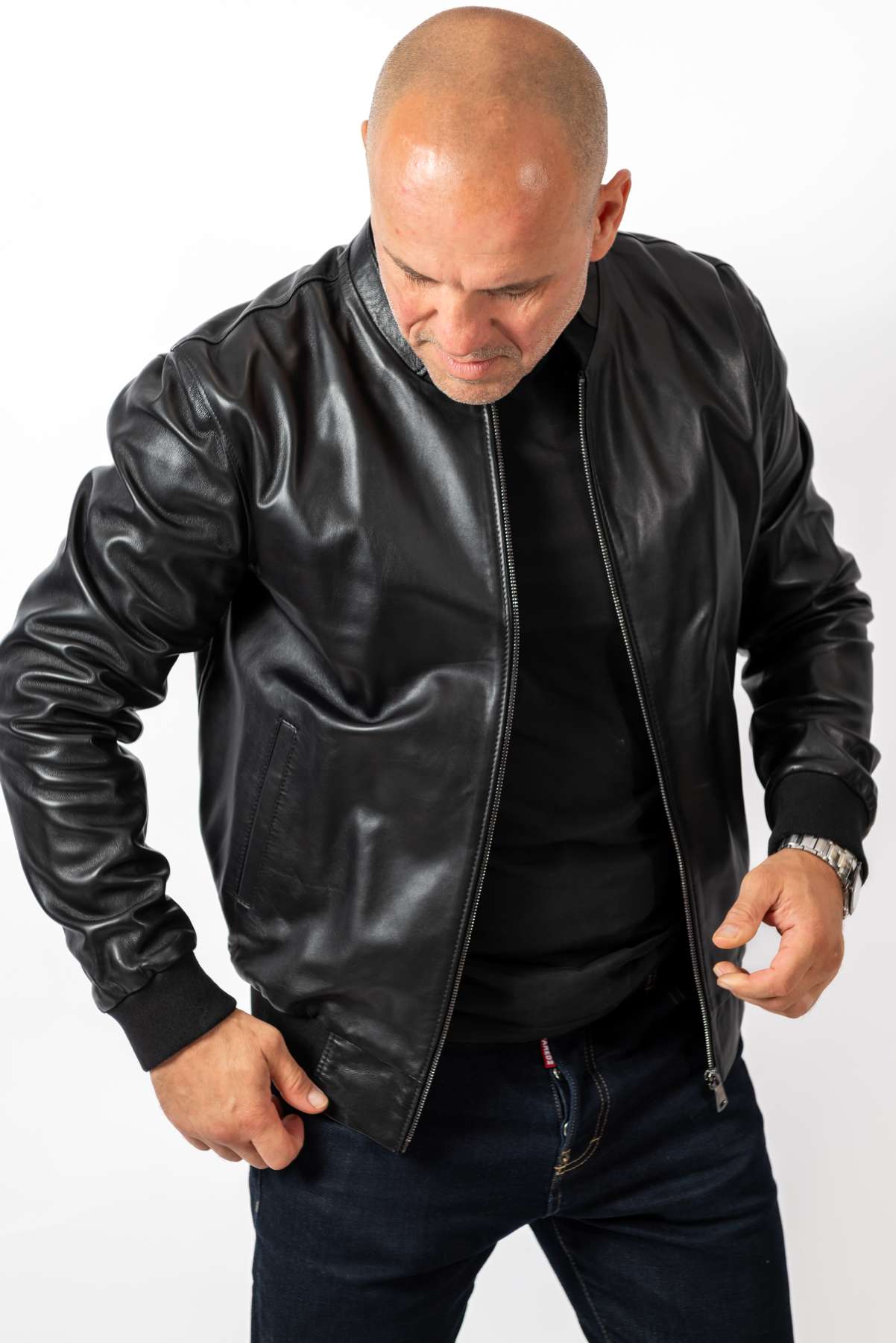 Men's Leather Bomber Jacket Kamen