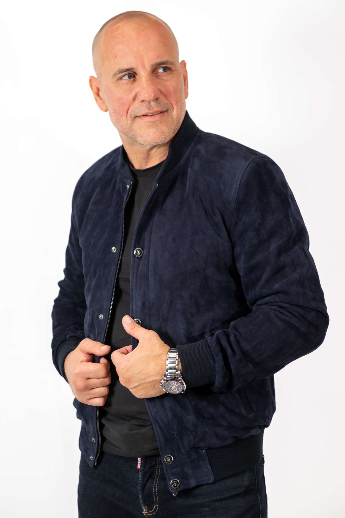 Men's Leather Bomber Jacket Alex Blue Suede