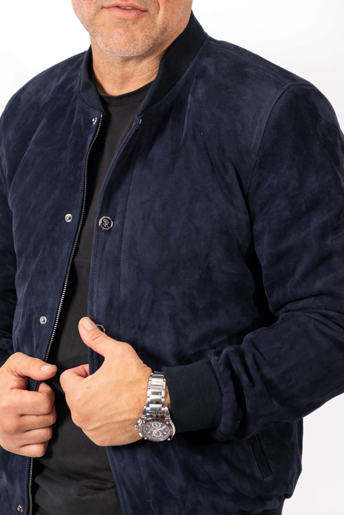 Men's Leather Bomber Jacket Alex Blue Suede