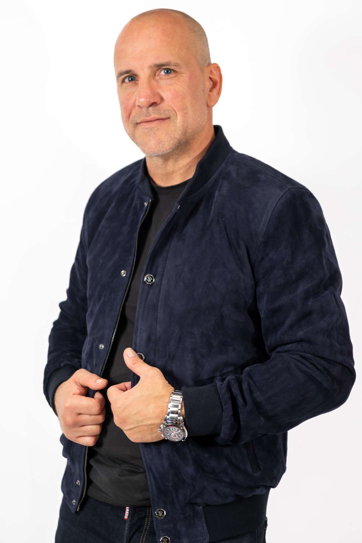 Men's Leather Bomber Jacket Alex Blue Suede