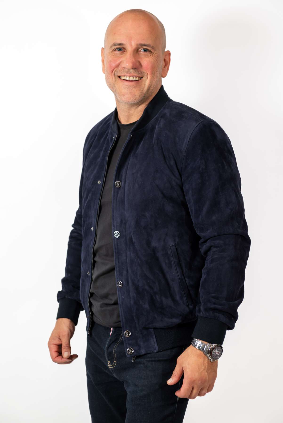 Men's Leather Bomber Jacket Alex Blue Suede