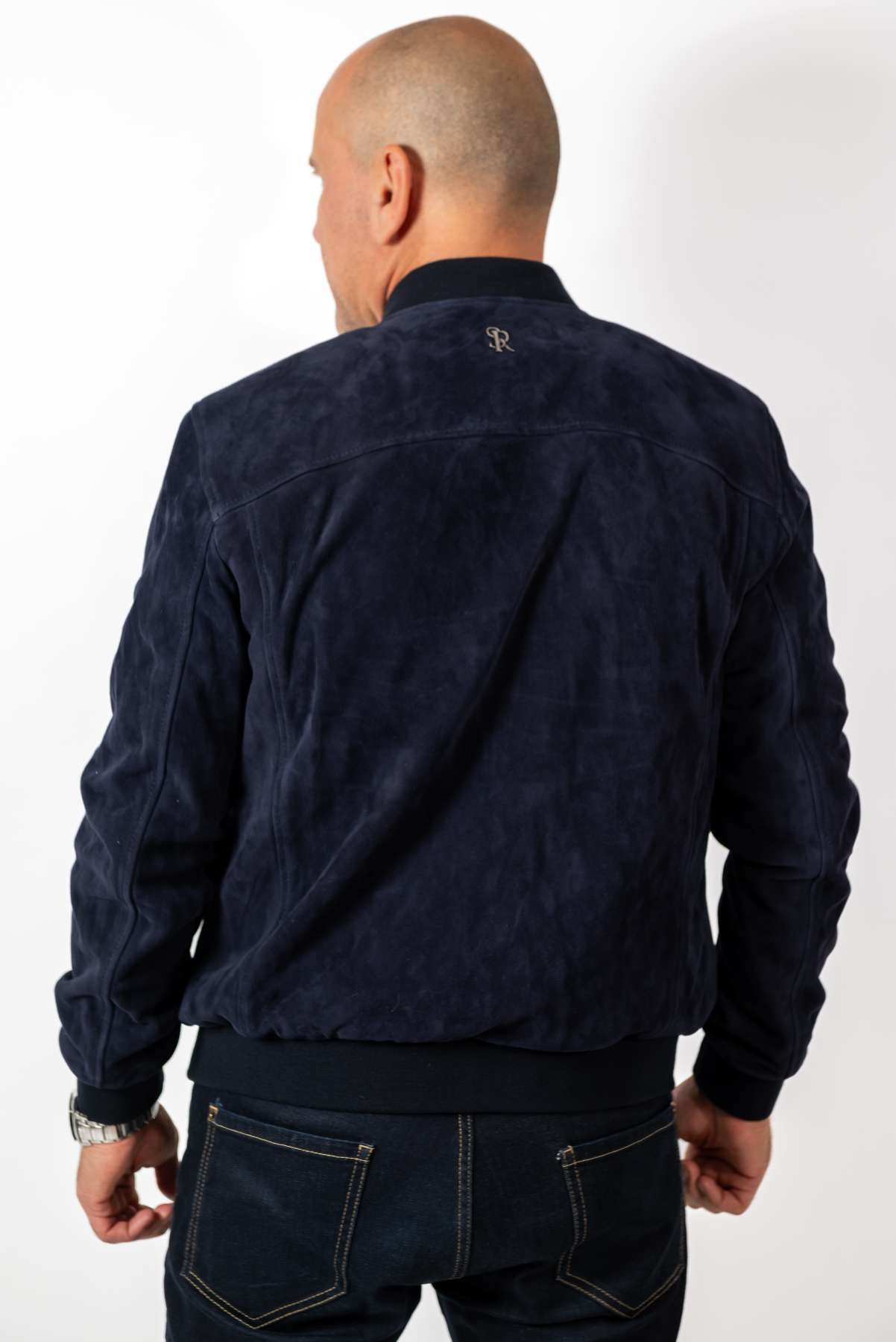 Men's Leather Bomber Jacket Alex Blue Suede
