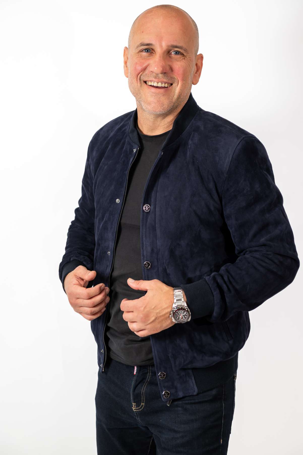 Men's Leather Bomber Jacket Alex Blue Suede