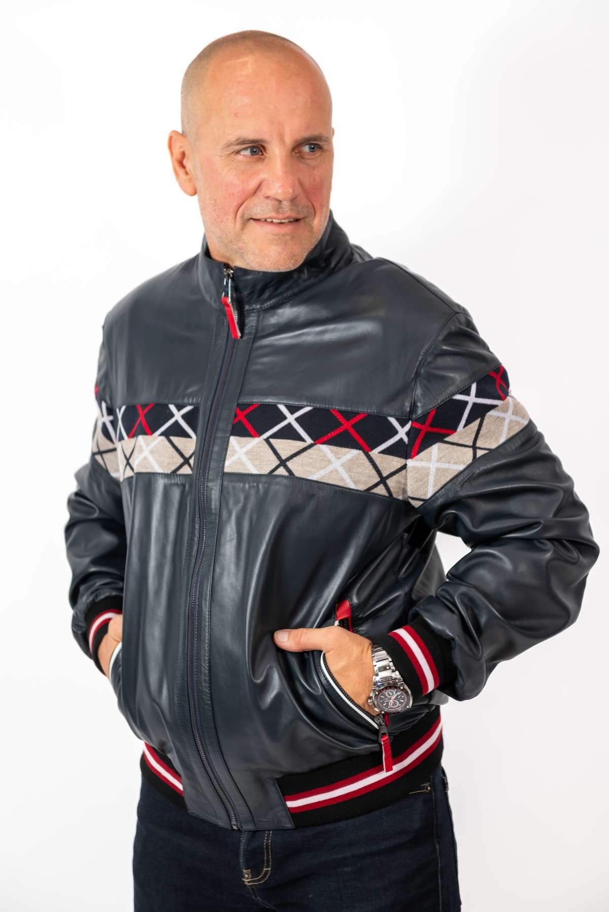 Men's Leather Bomber Jacket Bobby