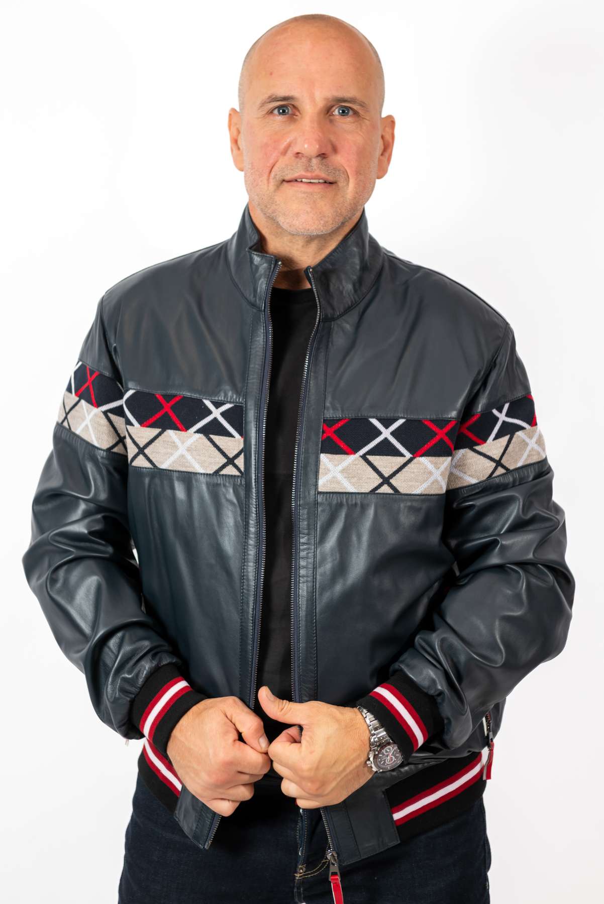 Men's Leather Bomber Jacket Bobby