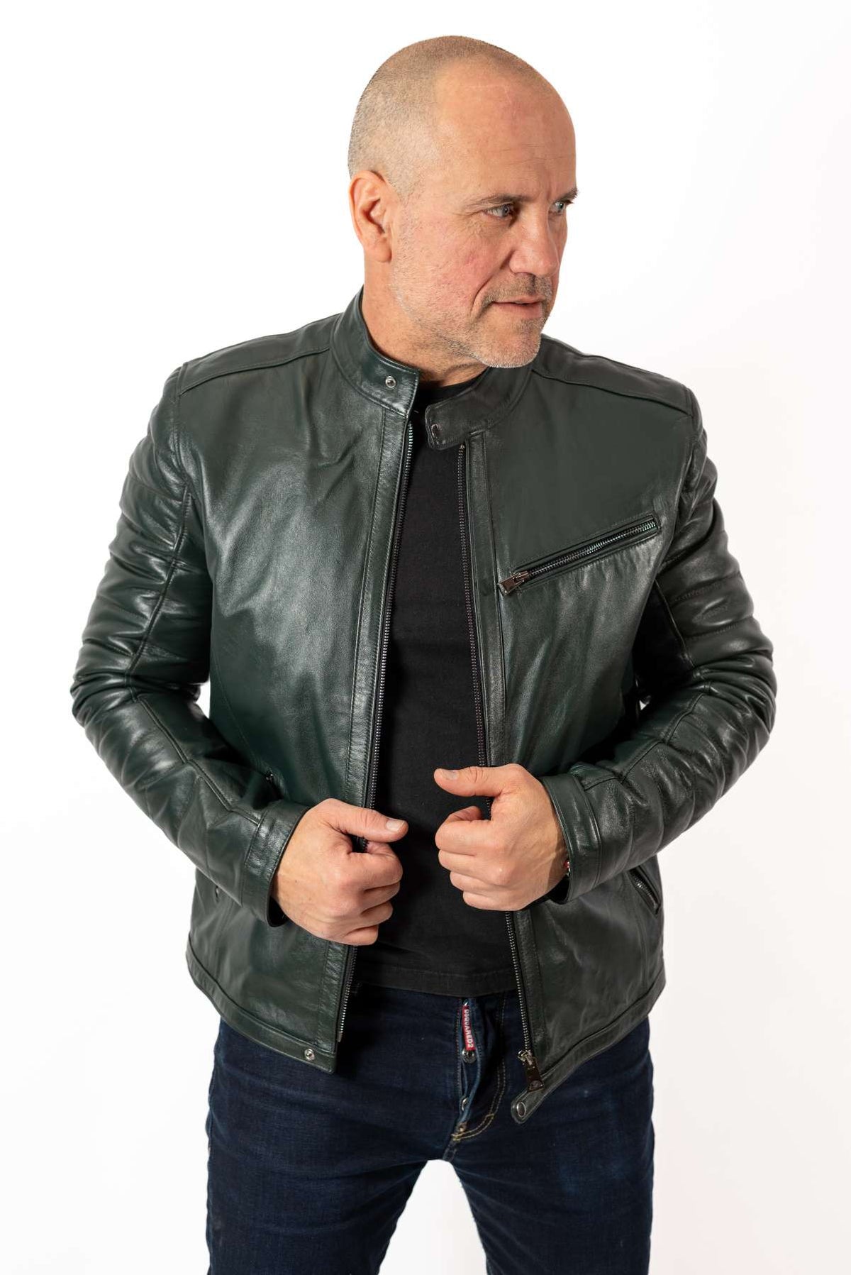 Men's leather jacket Dino Green type Biker