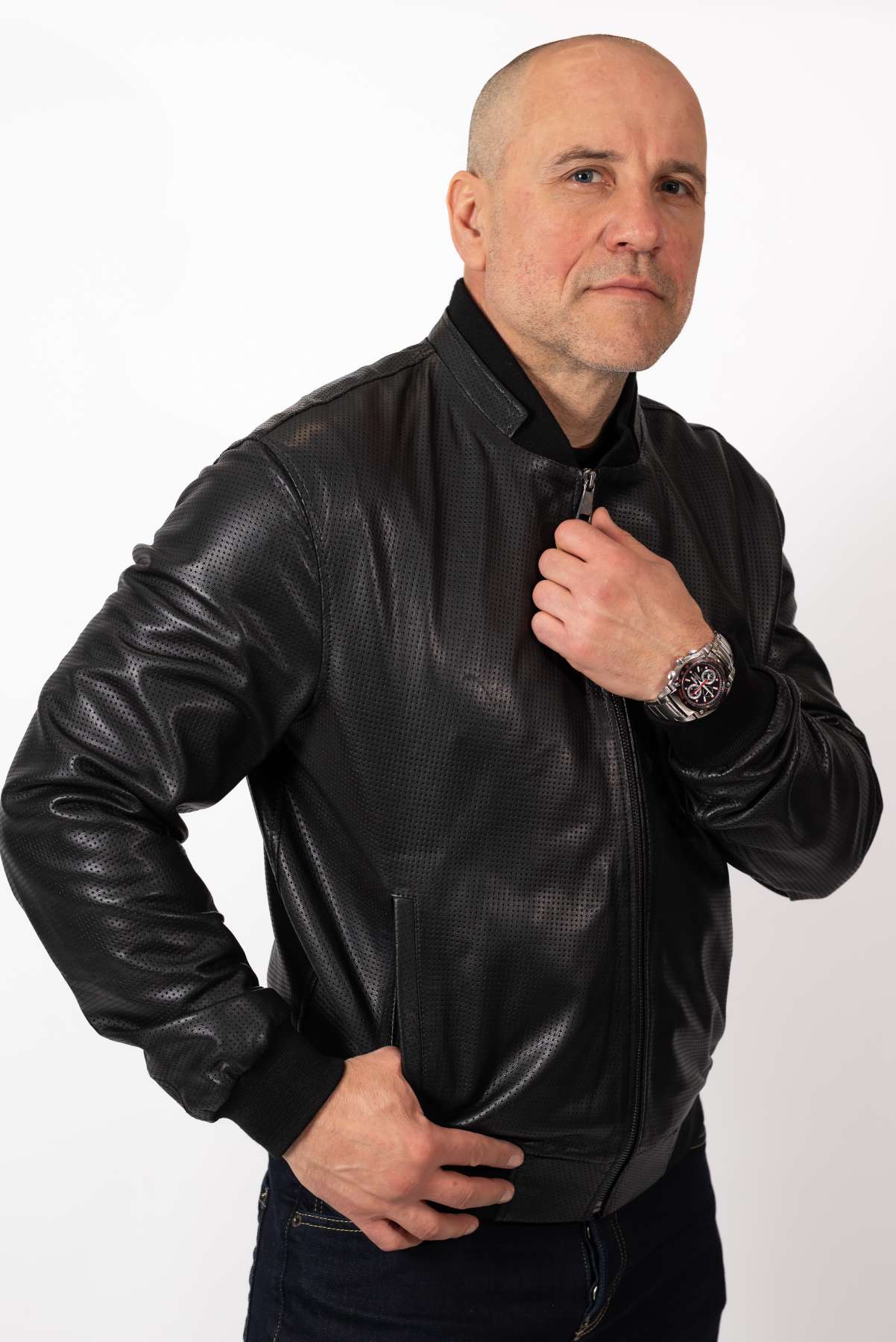 Men's leather bomber jacket Kamen Perforate