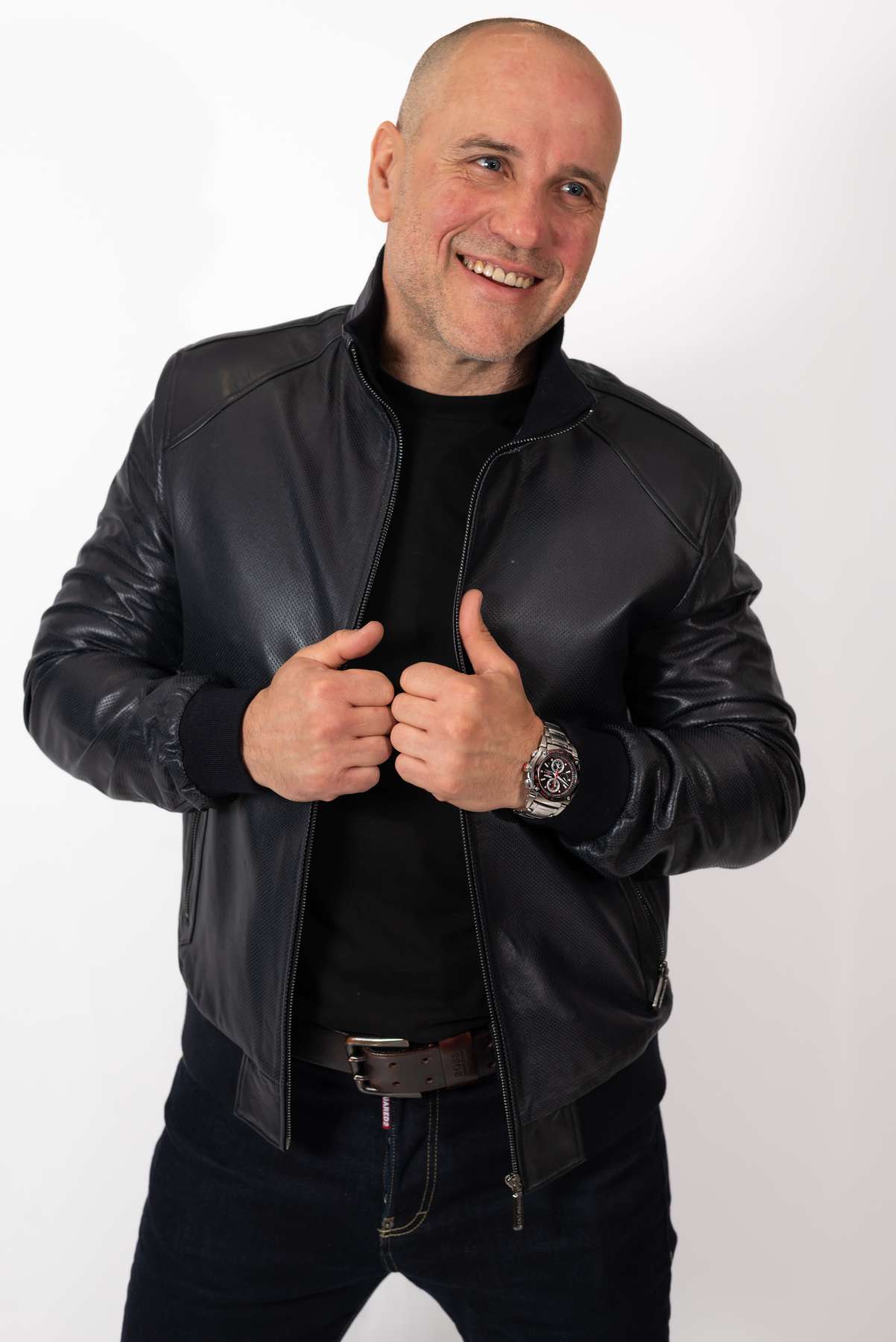 Men's leather bomber jacket Biser Dark Blue Perforate